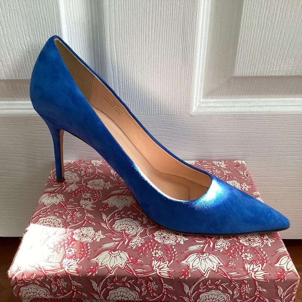 J. Crew Neon Dahlia Blue Suede Elsie Stiletto Pumps 11 - Picture 3 of 4